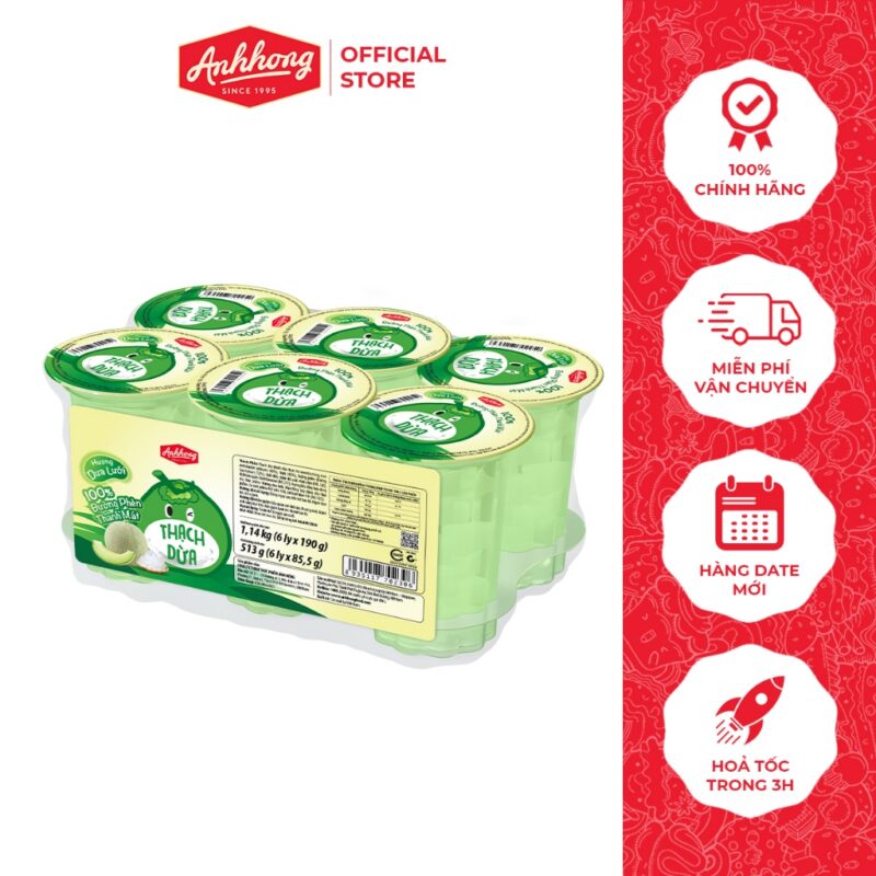Thạch Dừa Đường Phèn Hương Dưa Lưới - Lốc 6 hộp x 190g - Ánh Hồng