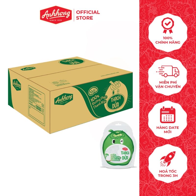 Thạch Dừa Đường Phèn Thanh Mát - Thùng 24 túi 400g hoặc 12 túi 900g - Ánh Hồng