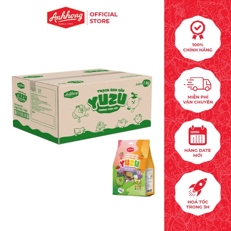 Thạch Rau Câu Yuzu Bổ Sung Chất Xơ - Thùng 12 túi 500g hoặc 6 túi 1kg - Ánh Hồng